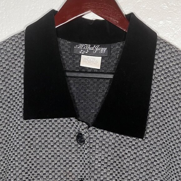 All That Jazz Knit Blazer Size 9/10 Black & White Houndstooth Velvet Accents VTG - Picture 4 of 16